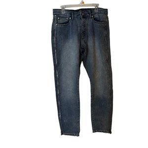 BoohooMAN Blue Jeans Straight Full Zip Up Leg Moto Relaxed Mens Size 34